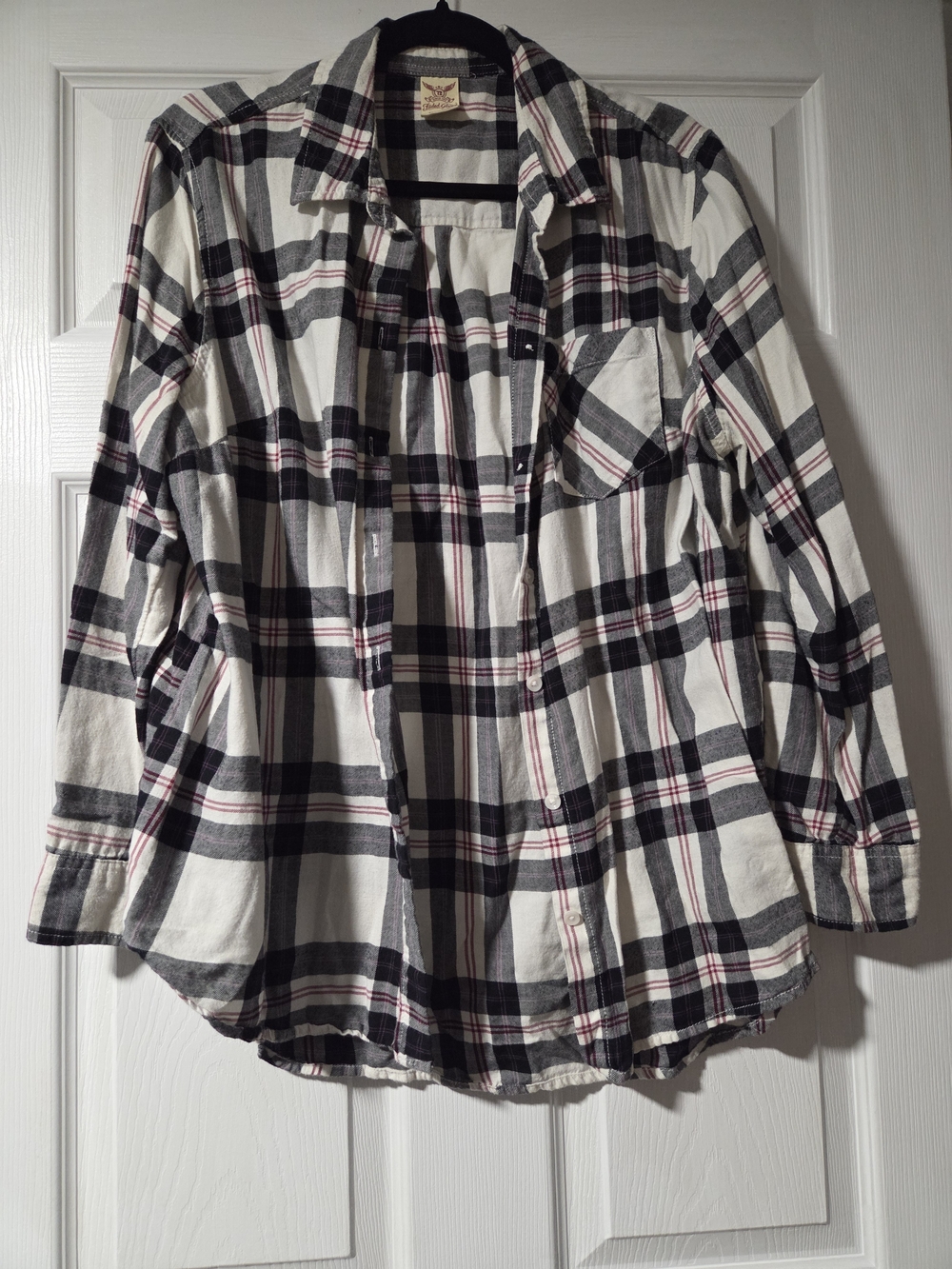 Faded Glory Black & White Plaid Shirt with Maroon Accents